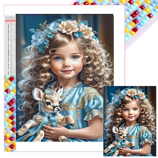 Girl Holding Deer - Full Square Drill Diamond Painting 30*40CM