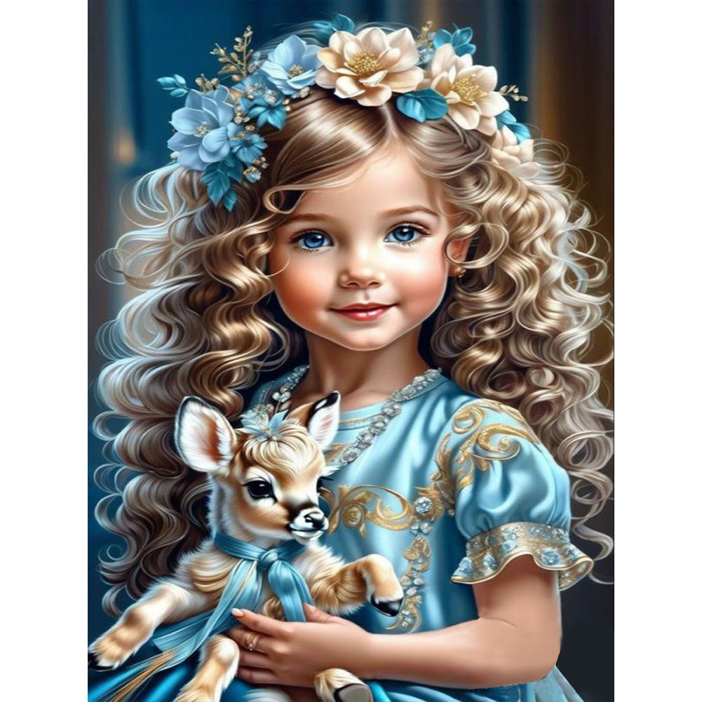 Girl Holding Deer - Full Square Drill Diamond Painting 30*40CM