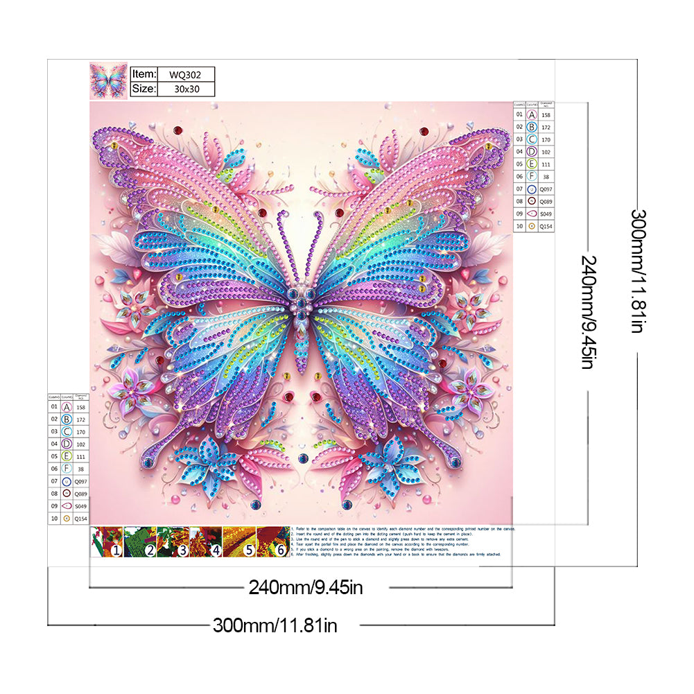 Colorful Flowers And Butterflies - Special Shaped Drill Diamond Painting 30*30CM