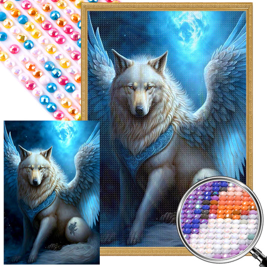 White Wolf With Wings - Full AB Round Drill Diamond Painting 40*60CM