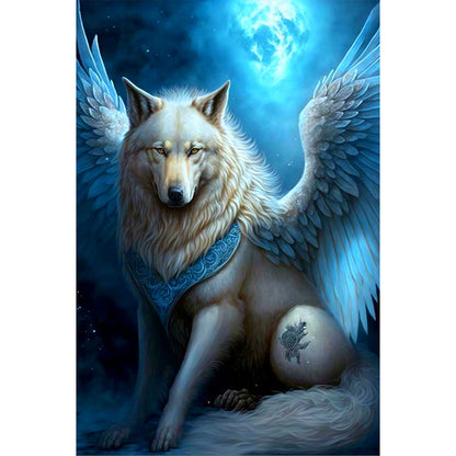 White Wolf With Wings - Full AB Round Drill Diamond Painting 40*60CM