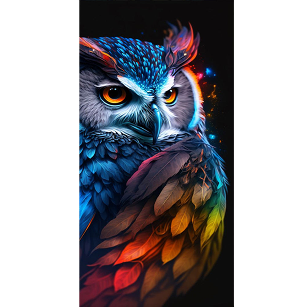 Fluorescent Colorful Owl - Full AB Round Drill Diamond Painting 40*90CM