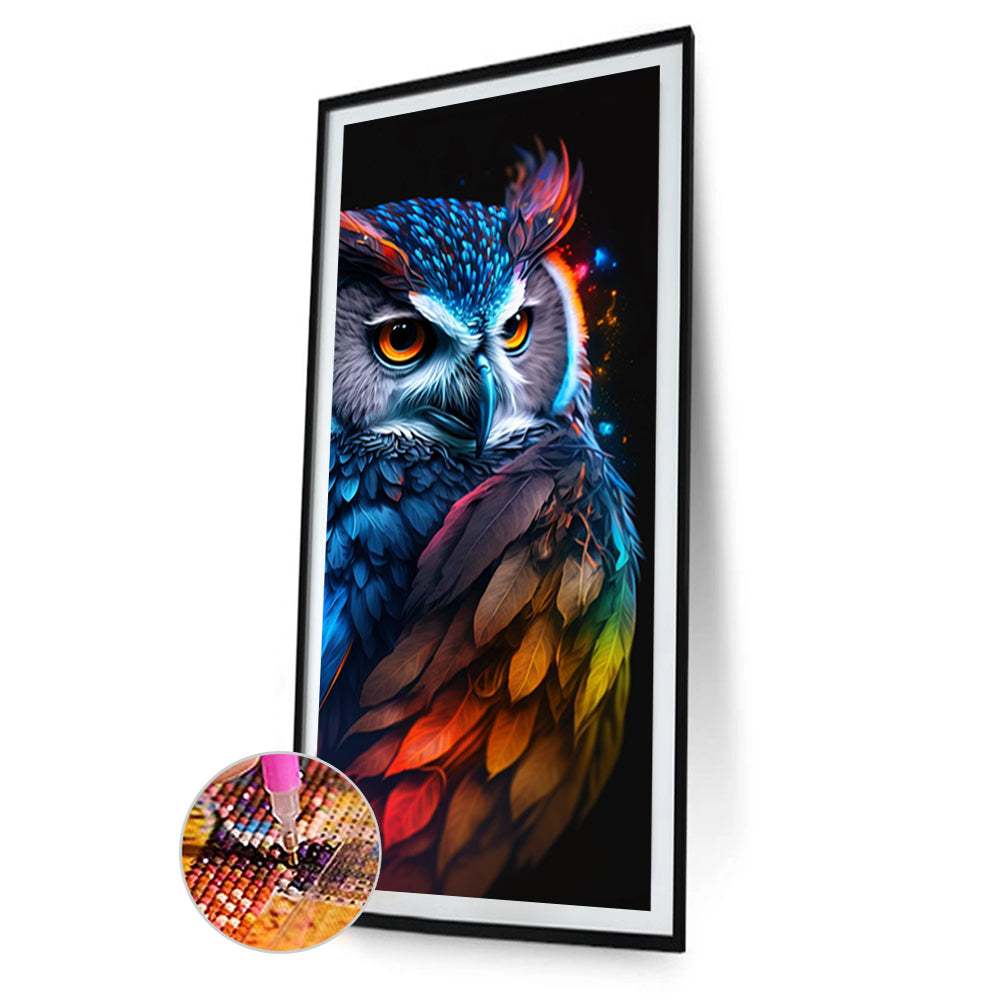 Fluorescent Colorful Owl - Full AB Round Drill Diamond Painting 40*90CM
