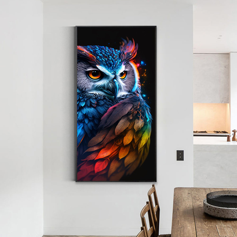 Fluorescent Colorful Owl - Full AB Round Drill Diamond Painting 40*90CM