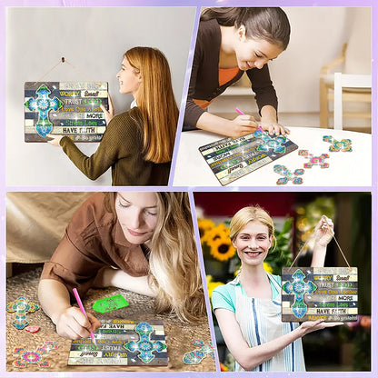 DIY Diamond Art Painting Hanging Sign Detachable Decor Front Door Decor (Gross)