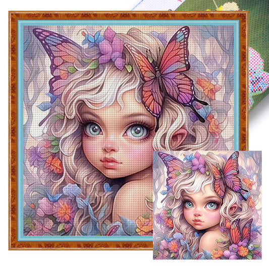 Butterfly Girl - 14CT Stamped Cross Stitch 50*50CM