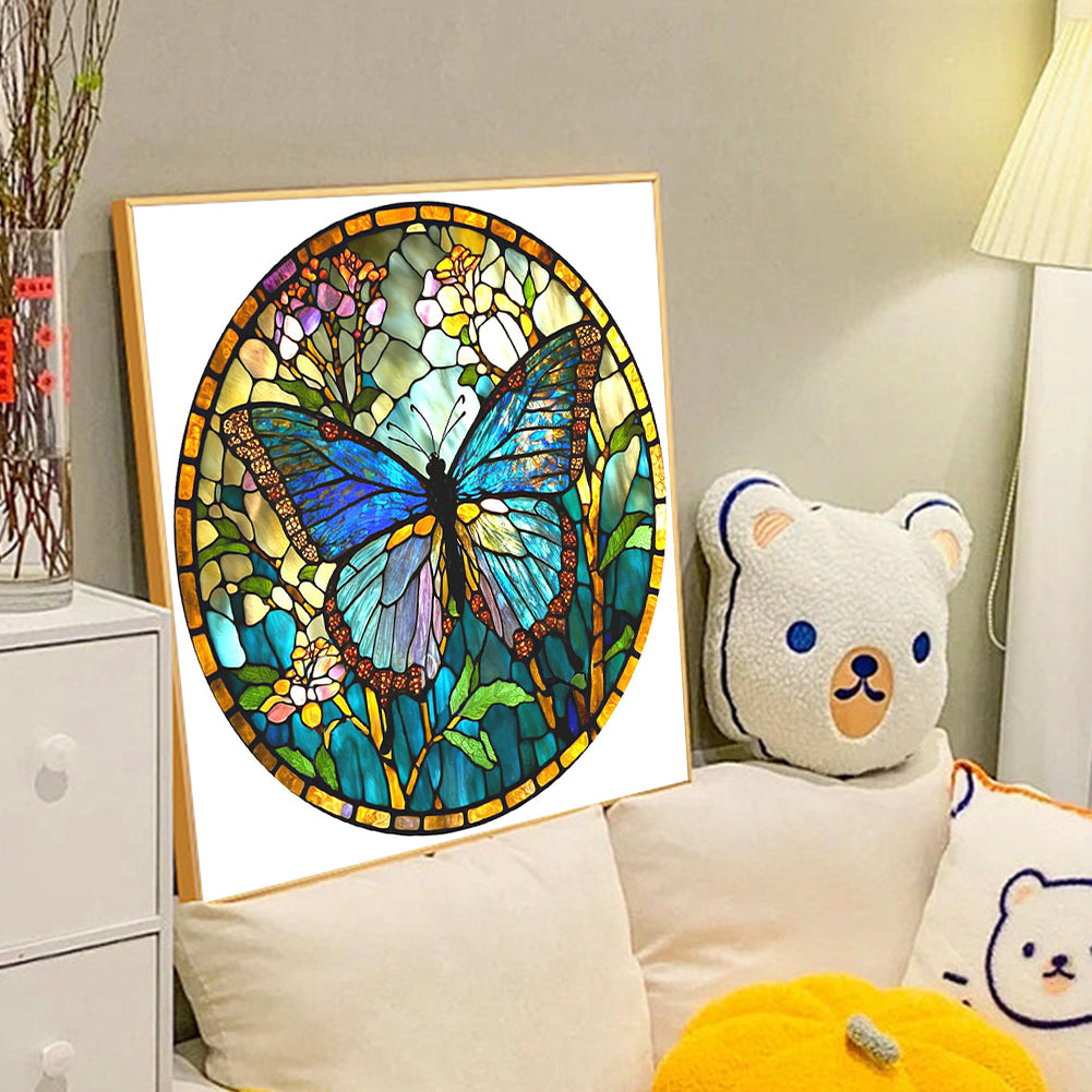 Glass Painting Style Butterfly - Full Round Drill Diamond Painting 40*40CM