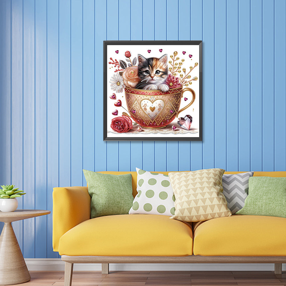 Orange Cup Kitten - Special Shaped Drill Diamond Painting 30*30CM