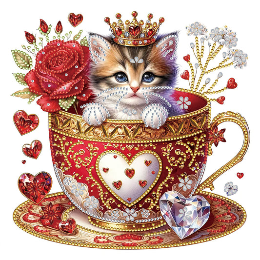 Red Cup Kitten - Special Shaped Drill Diamond Painting 30*30CM