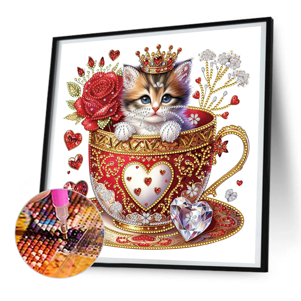 Red Cup Kitten - Special Shaped Drill Diamond Painting 30*30CM
