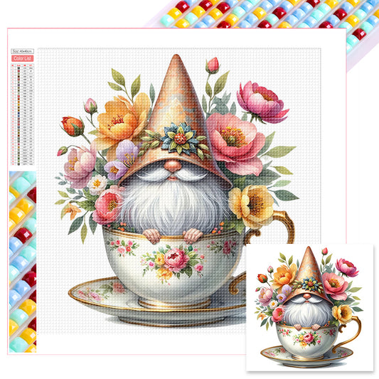 Flower Teacup Gnome - Full Square Drill Diamond Painting 40*40CM