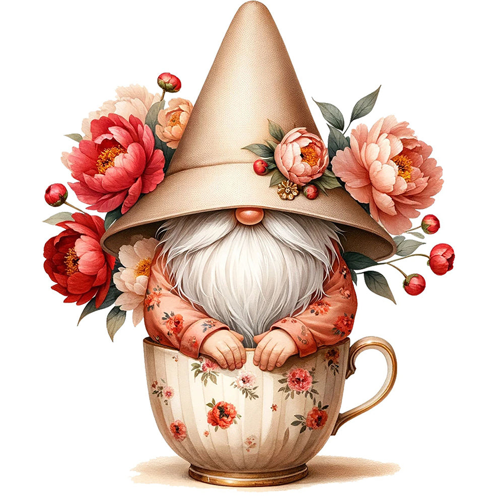 Flower Teacup Gnome - Full Square Drill Diamond Painting 40*40CM