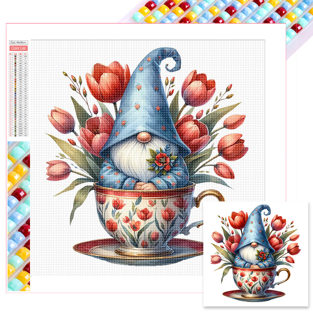 Flower Teacup Gnome - Full Square Drill Diamond Painting 40*40CM