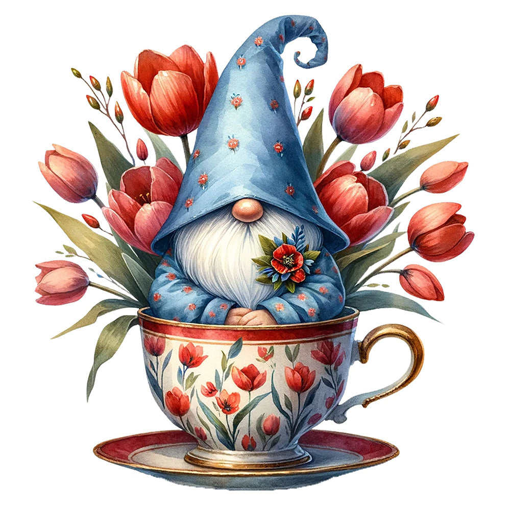 Flower Teacup Gnome - Full Square Drill Diamond Painting 40*40CM