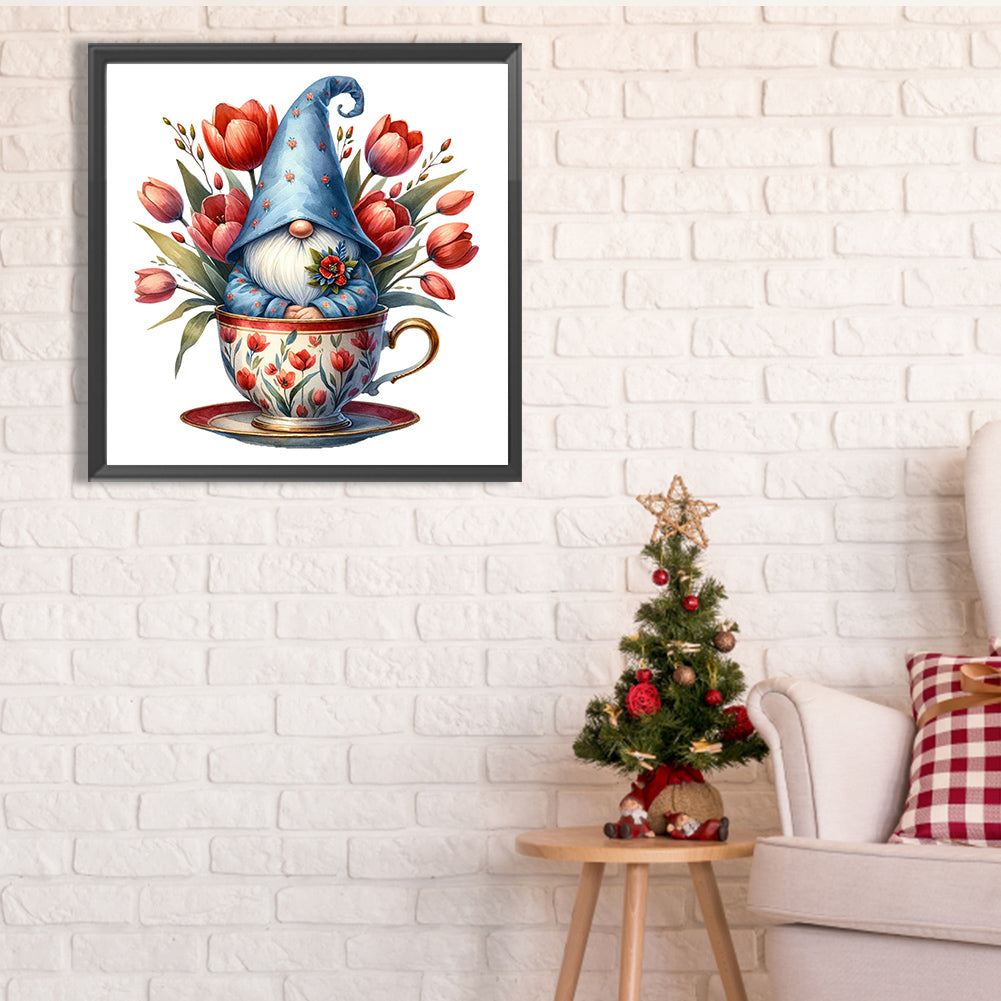 Flower Teacup Gnome - Full Square Drill Diamond Painting 40*40CM