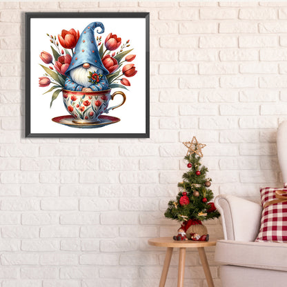 Flower Teacup Gnome - Full Square Drill Diamond Painting 40*40CM