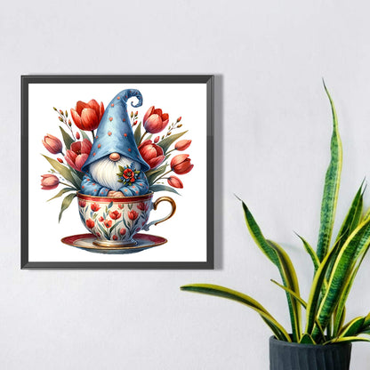 Flower Teacup Gnome - Full Square Drill Diamond Painting 40*40CM