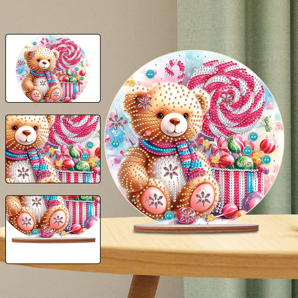 Special Shaped Bear Diamond Painting Tabletop Kit Home Office Decor (Candy Bear)