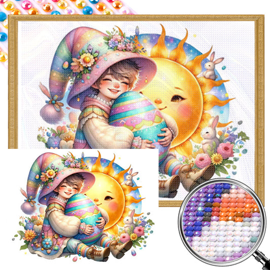 Easter Boy With Colored Eggs - Full AB Round Drill Diamond Painting 40*30CM