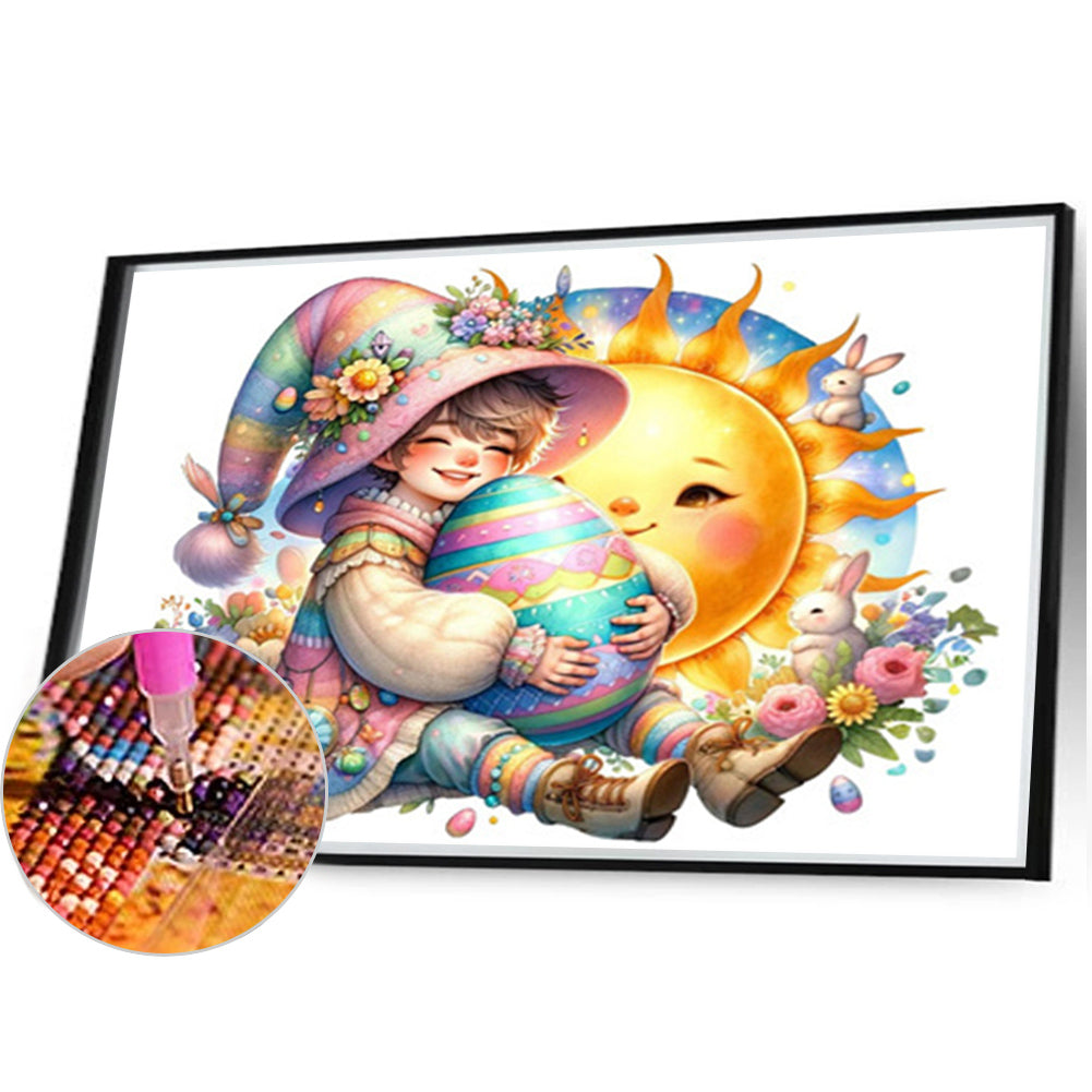 Easter Boy With Colored Eggs - Full AB Round Drill Diamond Painting 40*30CM