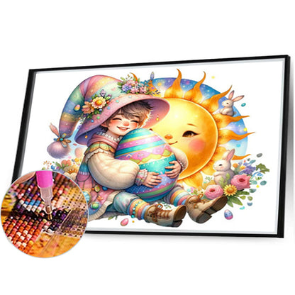 Easter Boy With Colored Eggs - Full AB Round Drill Diamond Painting 40*30CM