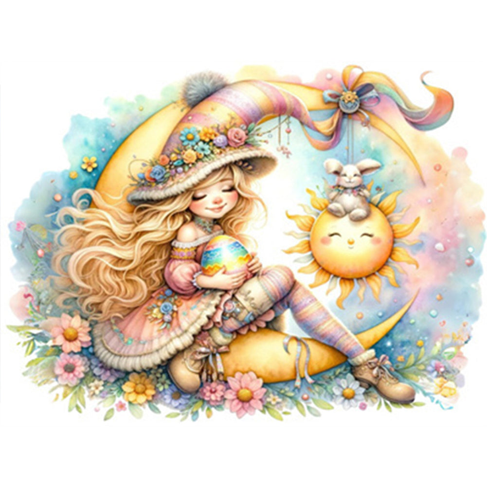 Easter Girl With Colored Eggs - Full AB Round Drill Diamond Painting 40*30CM