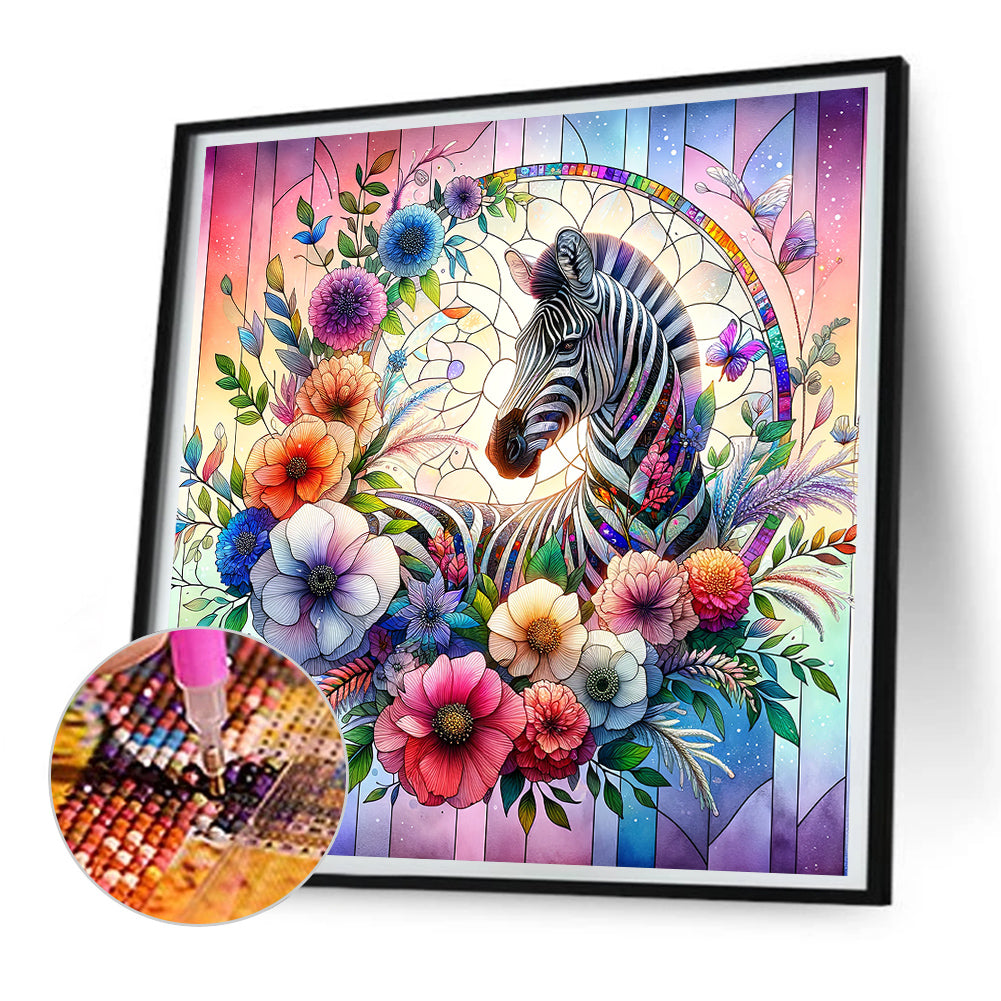 Flower Zebra - Full Round Drill Diamond Painting 30*30CM