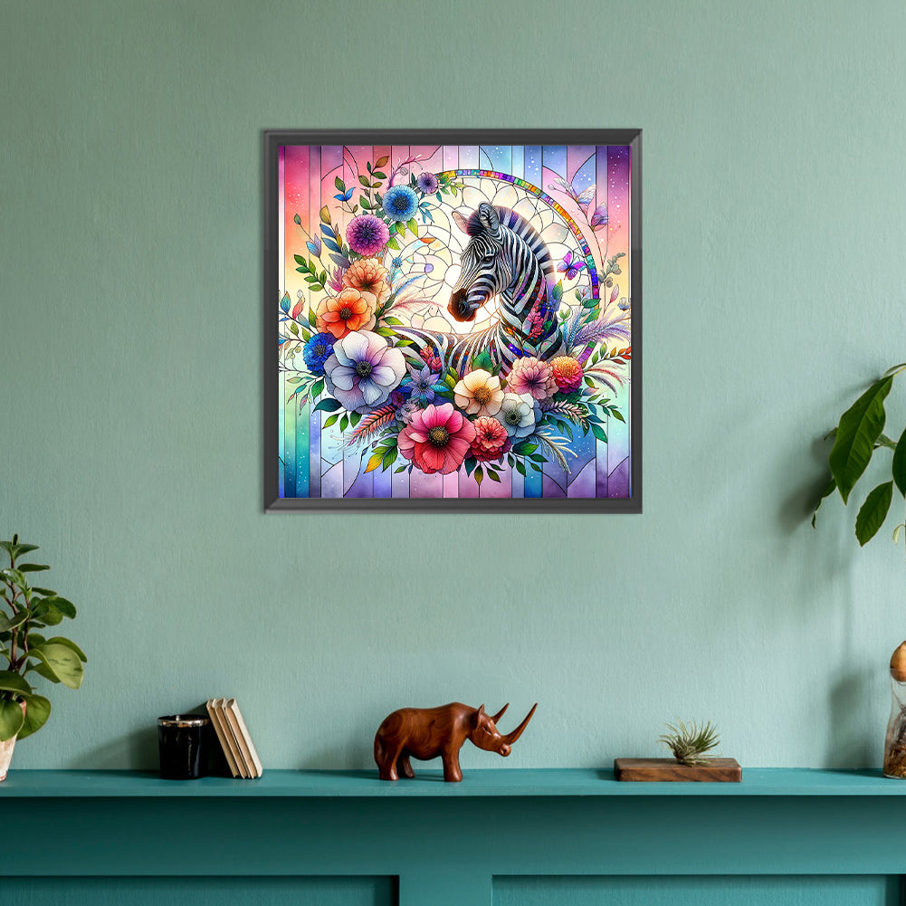 Flower Zebra - Full Round Drill Diamond Painting 30*30CM