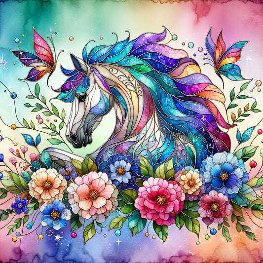 Flower Unicorn - Full Round Drill Diamond Painting 30*30CM