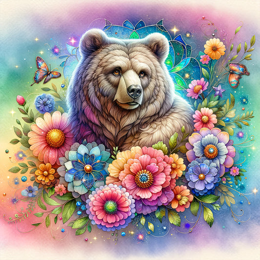 Flower Bear - Full Round Drill Diamond Painting 30*30CM