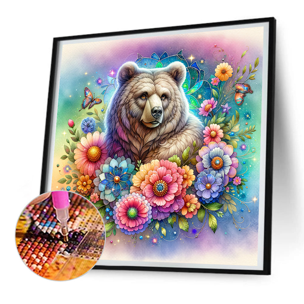 Flower Bear - Full Round Drill Diamond Painting 30*30CM