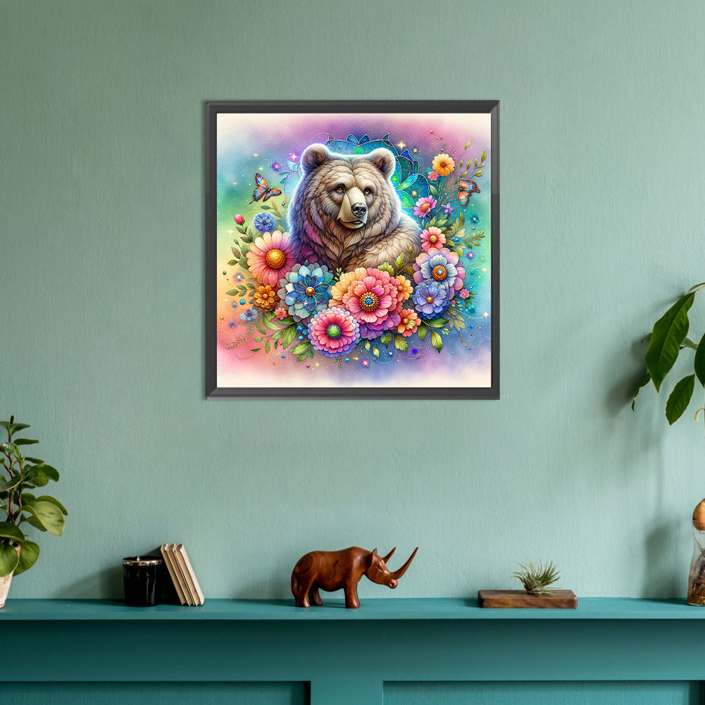 Flower Bear - Full Round Drill Diamond Painting 30*30CM