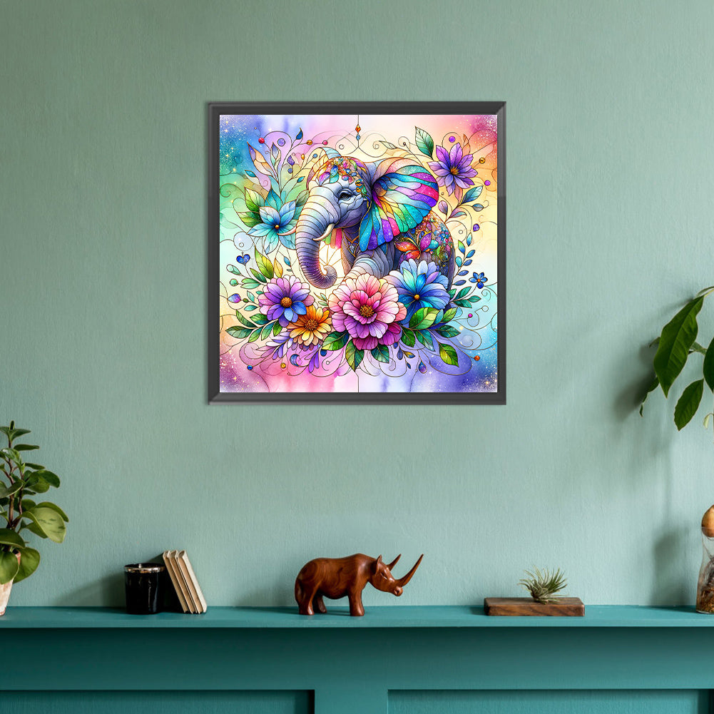 Flower Elephant - Full Round Drill Diamond Painting 30*30CM