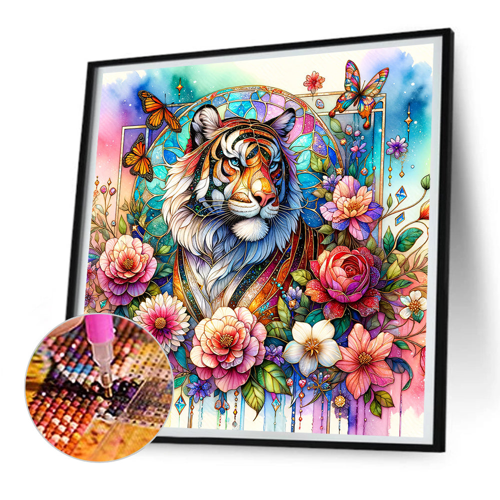 Flower Tiger - Full Round Drill Diamond Painting 30*30CM