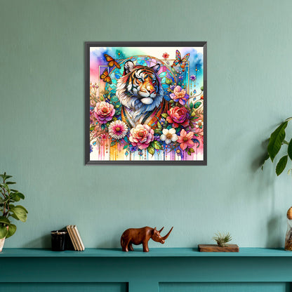 Flower Tiger - Full Round Drill Diamond Painting 30*30CM