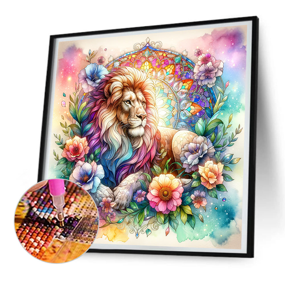 Flower Lion - Full Round Drill Diamond Painting 30*30CM