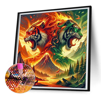 Fire And Forest Tiger - Full Round Drill Diamond Painting 30*30CM