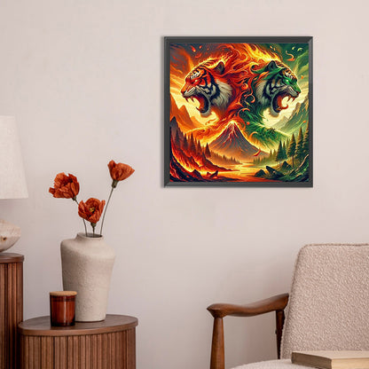 Fire And Forest Tiger - Full Round Drill Diamond Painting 30*30CM