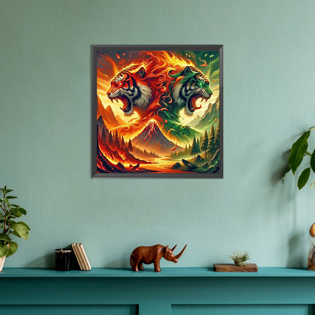 Fire And Forest Tiger - Full Round Drill Diamond Painting 30*30CM