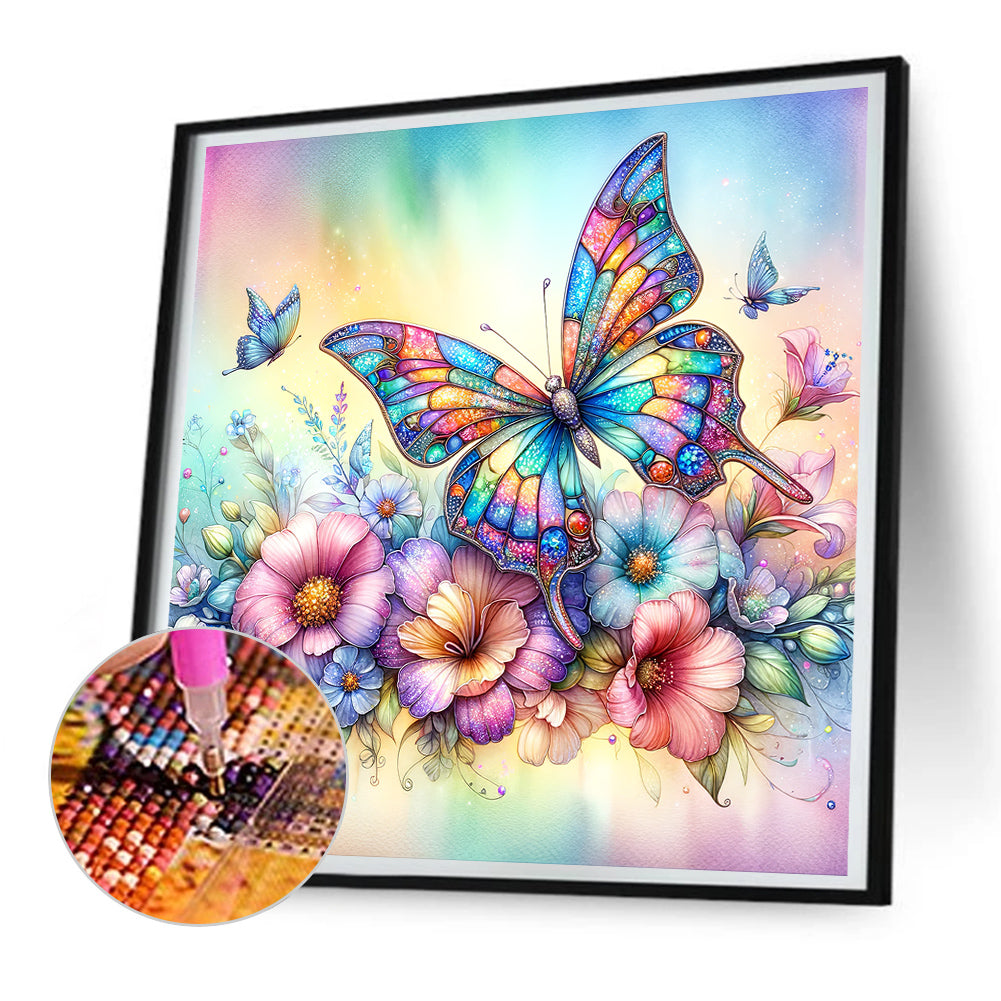 Flowers Butterflies - Full Round Drill Diamond Painting 30*30CM