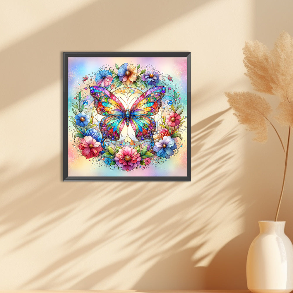 Flowers Butterflies - Full Round Drill Diamond Painting 30*30CM