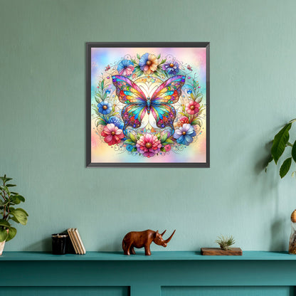 Flowers Butterflies - Full Round Drill Diamond Painting 30*30CM