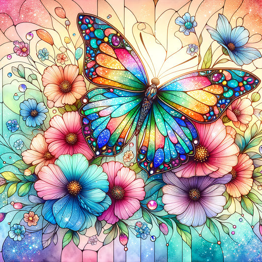 Flowers Butterflies - Full Round Drill Diamond Painting 30*30CM