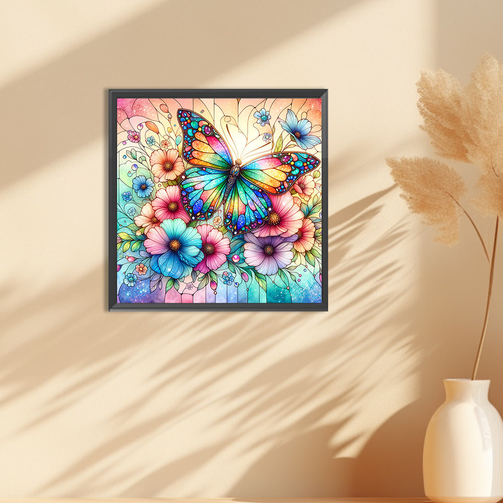 Flowers Butterflies - Full Round Drill Diamond Painting 30*30CM