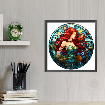 Glass Painting Disney Princess-Mermaid Princess - Full AB Round Drill Diamond Painting 40*40CM