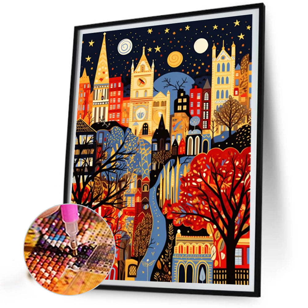 Colorful Houses - Full AB Round Drill Diamond Painting 40*50CM