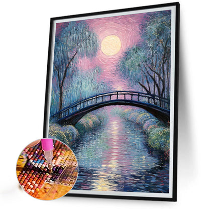 Small Bridge At Sunset And Flowing Water - Full AB Round Drill Diamond Painting 40*50CM