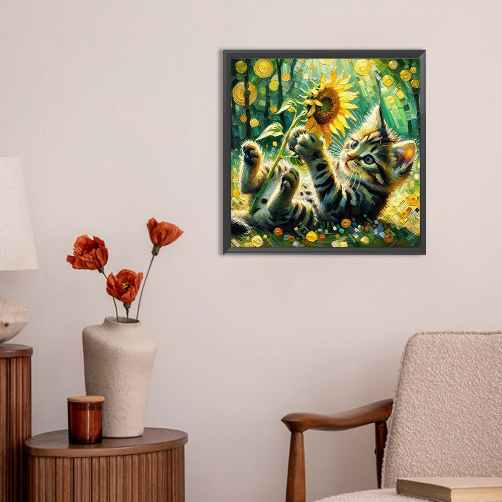 Sunflower And Kitten - Full Round Drill Diamond Painting 30*30CM