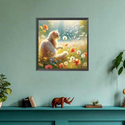 Cat Among Flowers In The Sun - Full Round Drill Diamond Painting 30*30CM