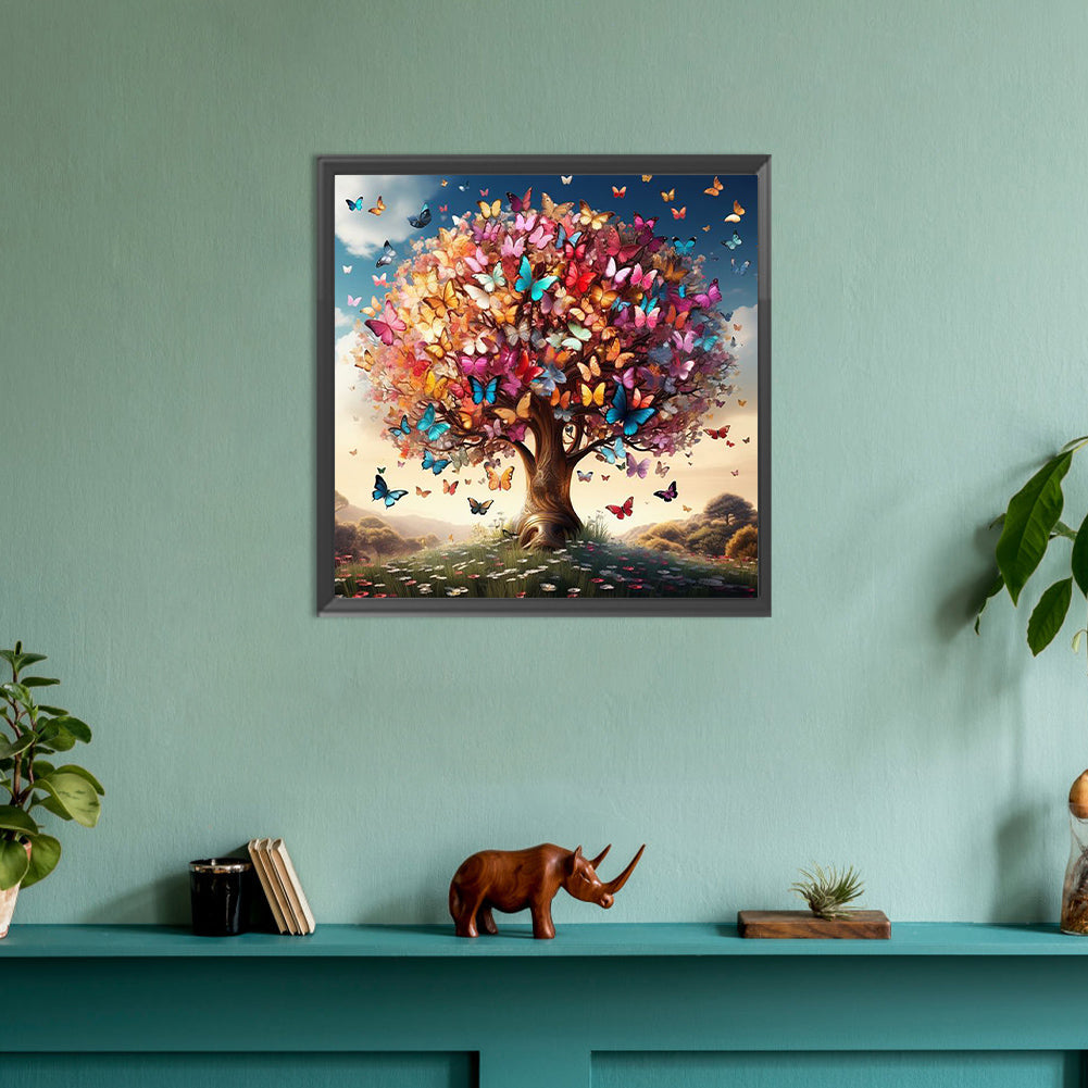Colorful Butterfly Sacred Tree - Full Round Drill Diamond Painting 30*30CM